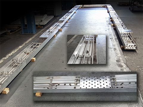 Stainless watertight trough with rails